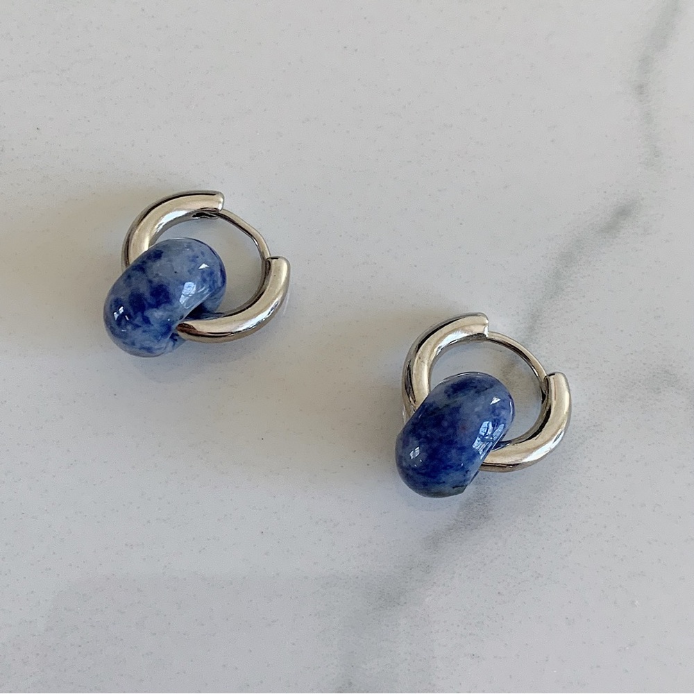 Gemstone earrings, Huggie hoop earrings silver, dangle gemstone earrings